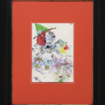 Eitempera, Aquarellfarbe, Bunt- und Aquarellstift auf Papier, im 	
Vintage Rahmen 53x64cm, 500 €