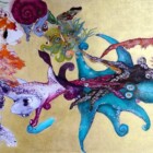 Eitempera, Aquarellfarbe und -stift, Metallfarbe auf Finnpappe, 70x39cm